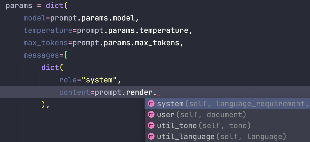 Python prompt templates autocomplete.